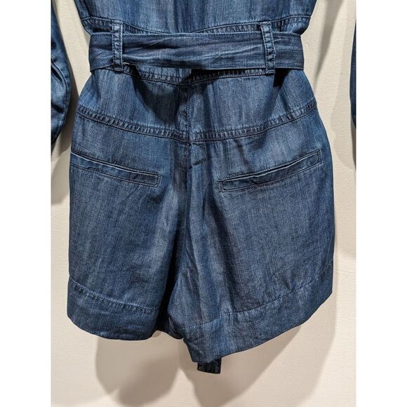Gabrielle Union New York & Co Chambray Tab Sleeve Zip Front Tie Belt Romper, XS - Picture 10 of 15